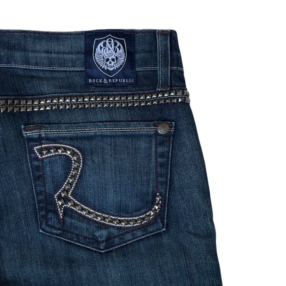 Rock & Republic Studded Dark Wash Straight Leg Denim Skull Jeans 26